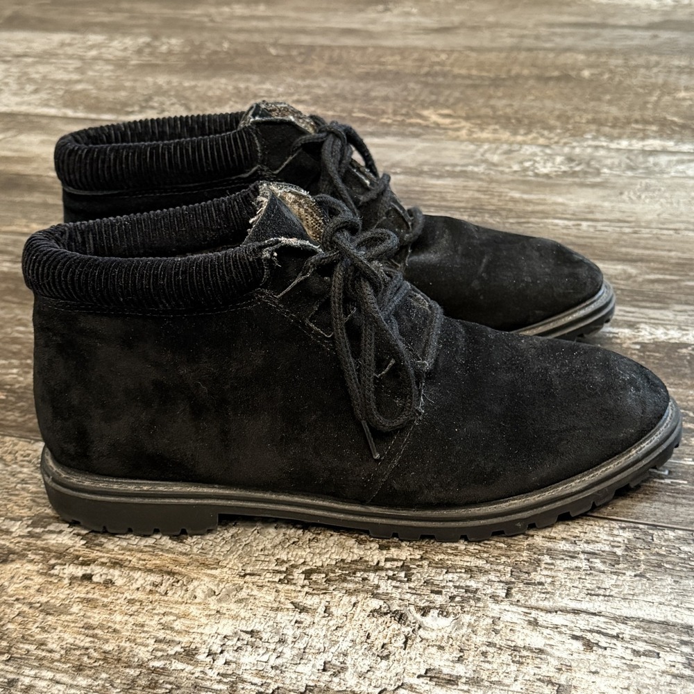 Amanda Scott Black Suede Lace Up Chukka Shoes Womens Size 9 Work Casual Comfy‎